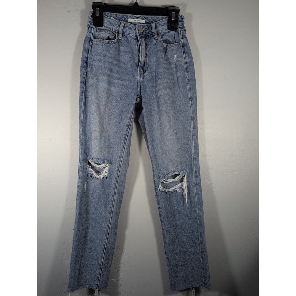 PacSun Mom Jeans Women's‎ Size 24 Blue Denim Cotton Distressed High Rise Pockets